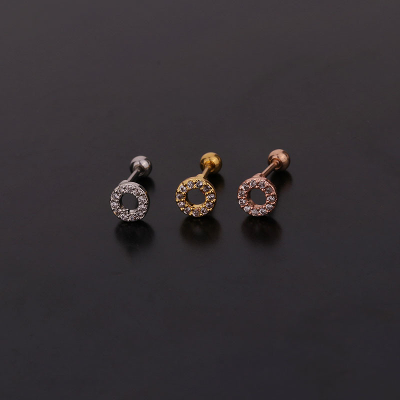 1 Piece Simple Series Simple Round Titanium Steel  18K Gold Plated Material Zircon Women's Stud Earrings 